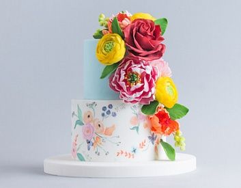 Свадебный торт с Цветами и росписью