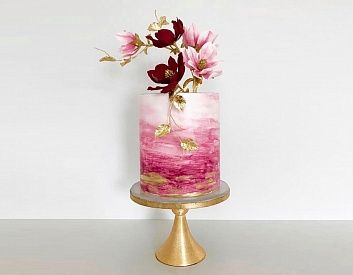 Свадебный торт с акварельной росписью и Цветами 4