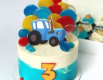 Торт «Поздравление от синего трактора»