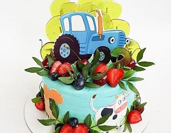 Торт без мастики «Синий трактор»