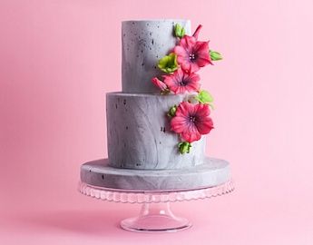 Мраморный Свадебный торт с цветами 2